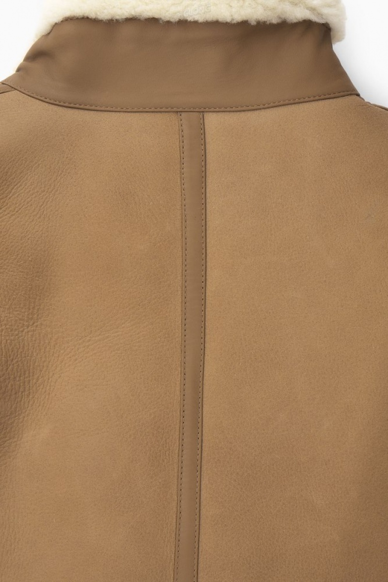 COS Reversible Shearling Jacket Camel / Ecru | 194783-UKG