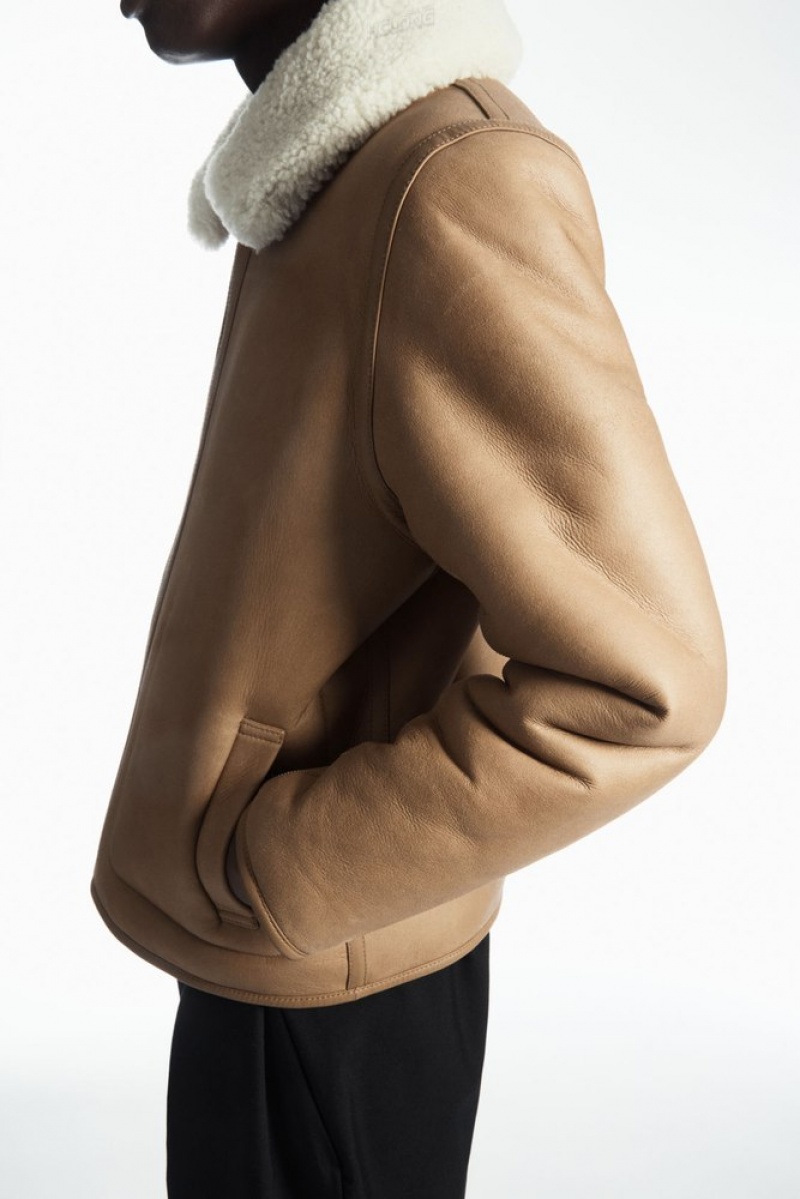 COS Reversible Shearling Jacket Camel / Ecru | 194783-UKG