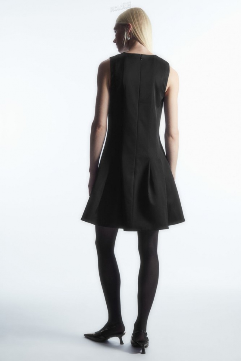 COS Sans Manches Plissé Mini Robe Noir | 187950-XUZ