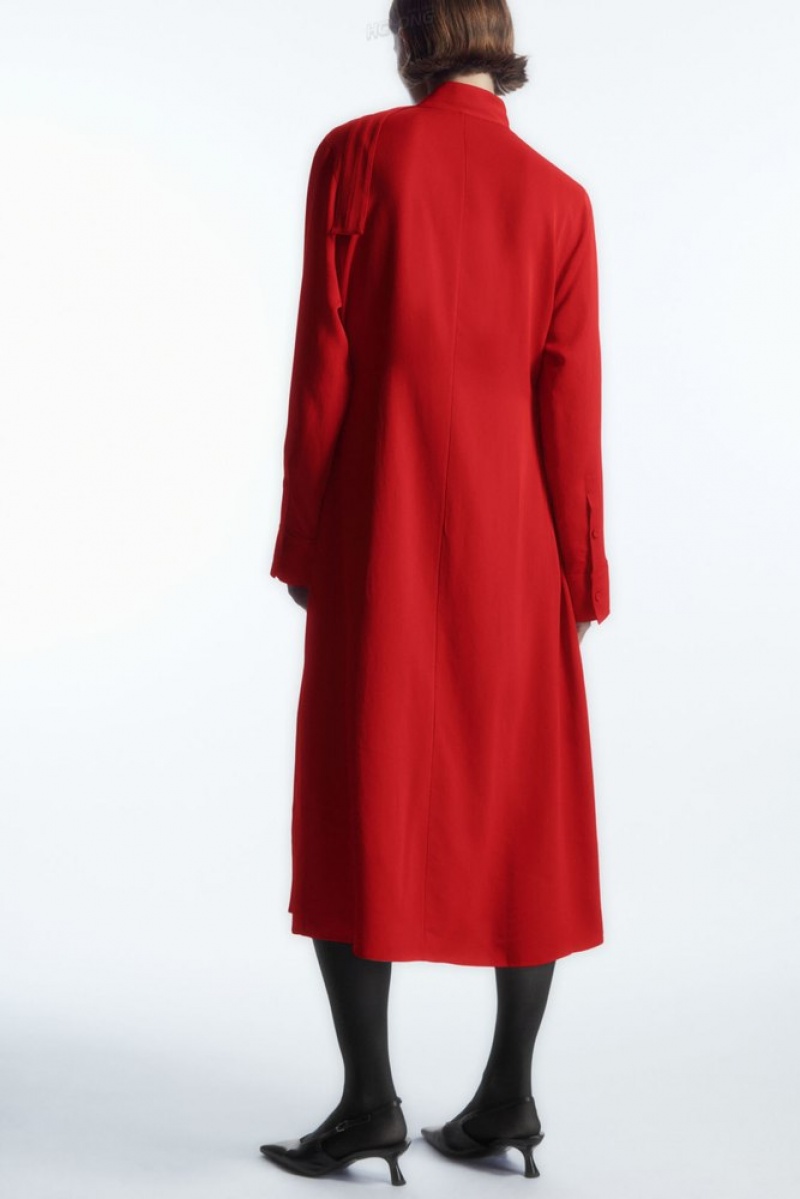 COS Scarf-Detail Draped Midi Robe Rouge | 731095-CRE