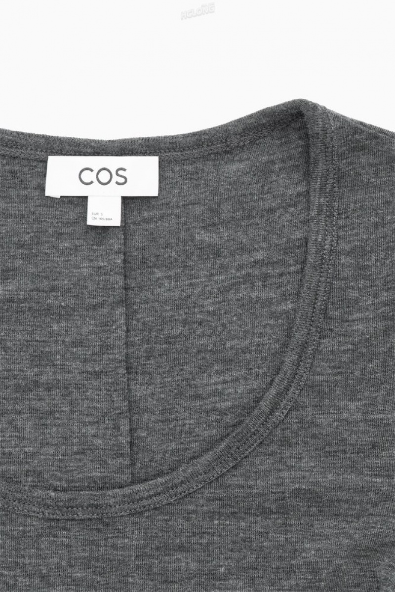 COS Scoop-Neck Merino Laine Long-Sleeved Top Grise Foncé | 620748-NXK