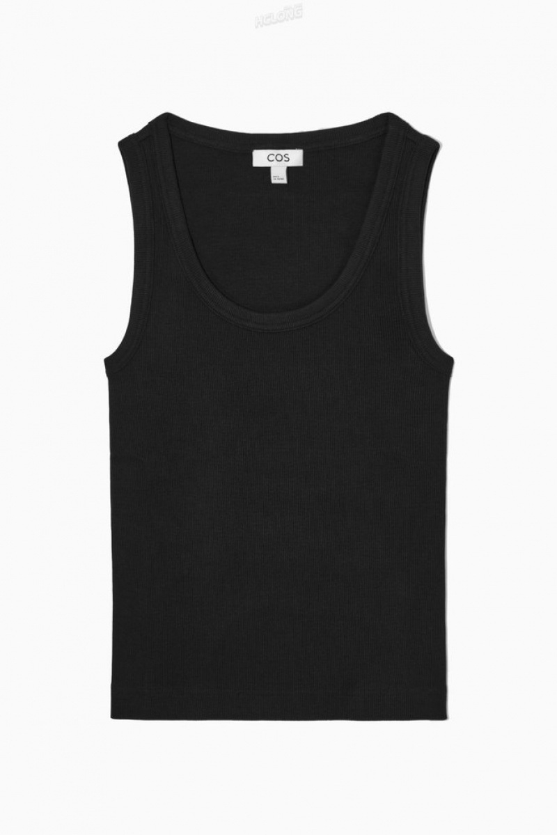 COS Scoop-Neck Nervuré Tank Top Noir | 180426-NVQ