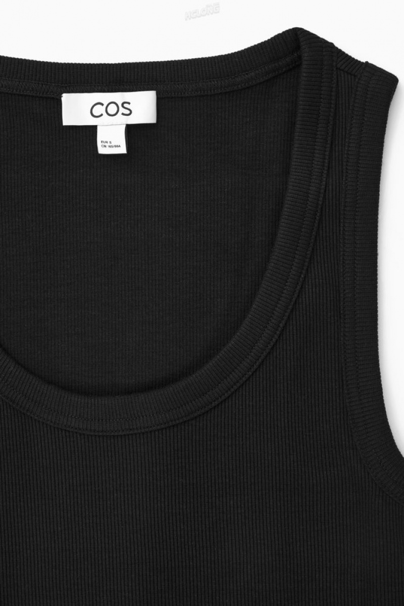 COS Scoop-Neck Nervuré Tank Top Noir | 180426-NVQ