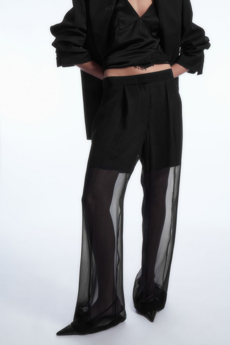 COS Sheer Silk Pants Noir | 165397-ZRW