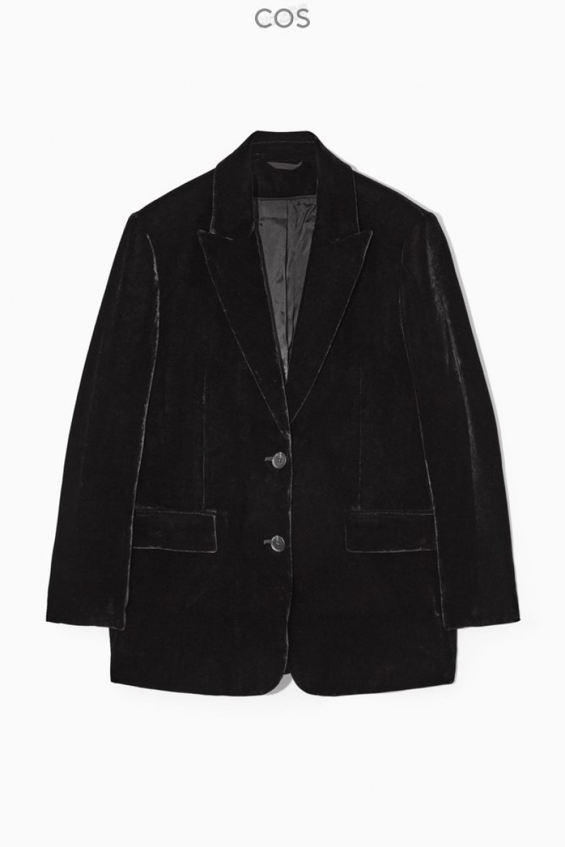 COS Silk-Blend Velvet Blazer Noir | 601529-FUC