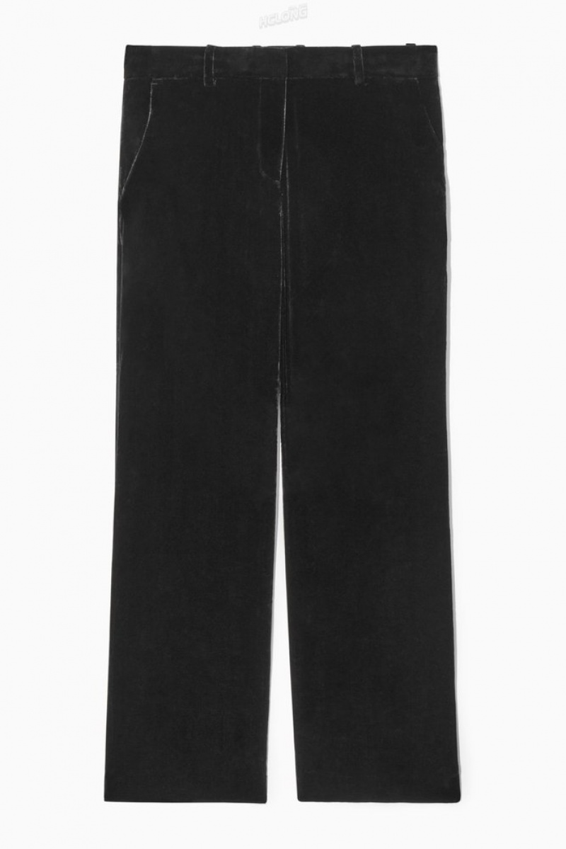 COS Silk-Blend Velvet Droit-Leg Trousers Noir | 961027-BES