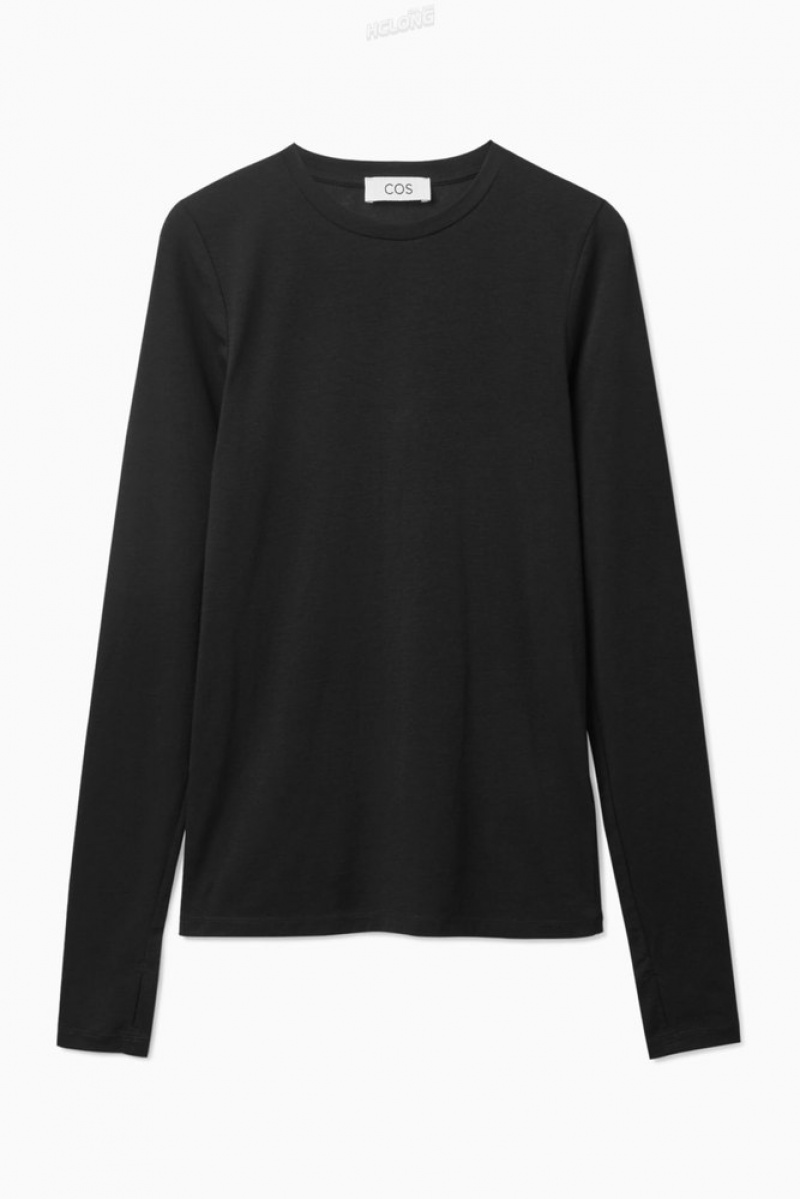 COS Slim-Fit Long-Sleeve Top Noir | 283761-SYE