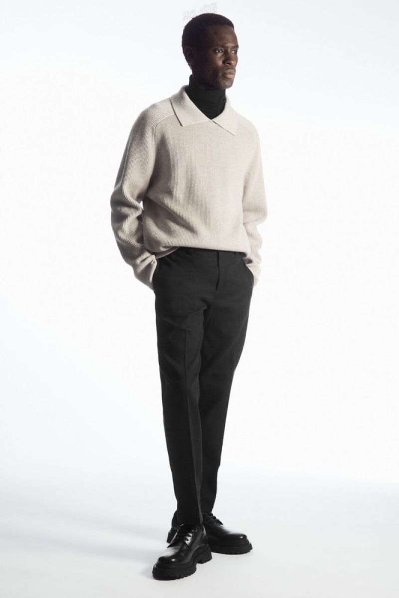 COS Slim-Leg Tailored Coton Pants Noir | 124857-KHB