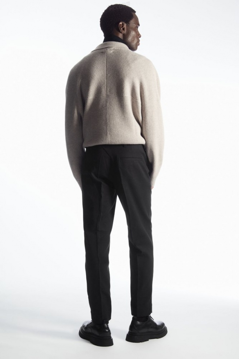 COS Slim-Leg Tailored Coton Pants Noir | 124857-KHB