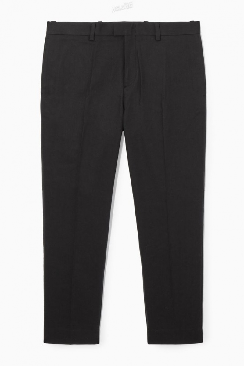 COS Slim-Leg Tailored Coton Pants Noir | 124857-KHB