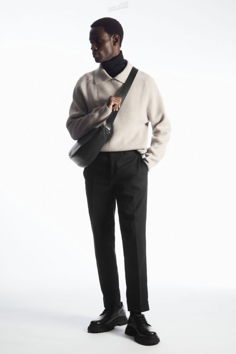 COS Slim-Leg Tailored Coton Pants Noir | 124857-KHB