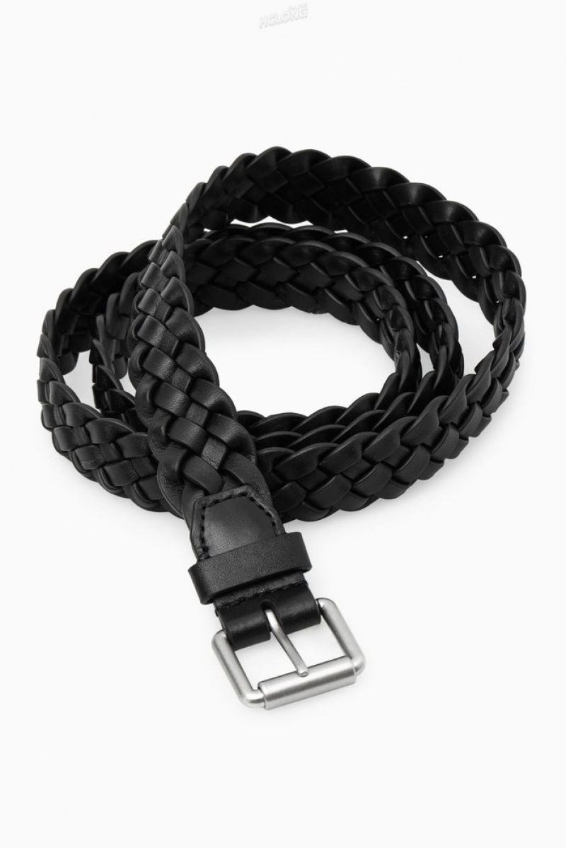 COS Slim Woven Cuir Belt Noir | 138407-LMG