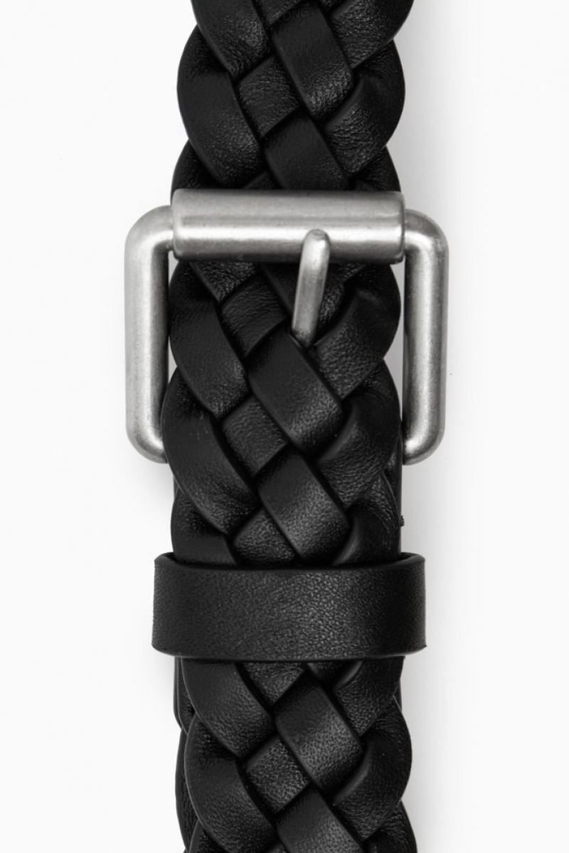 COS Slim Woven Cuir Belt Noir | 138407-LMG