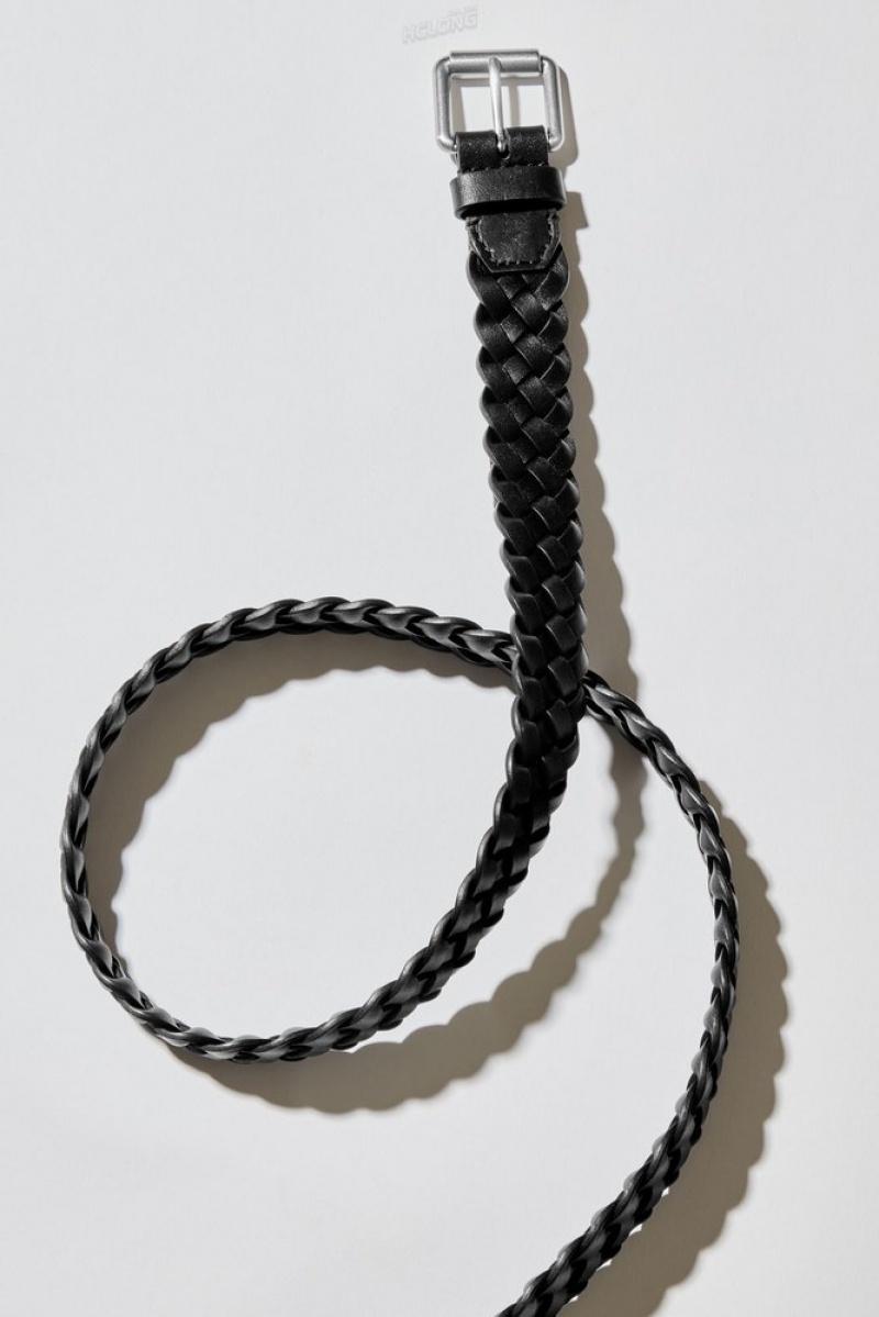 COS Slim Woven Cuir Belt Noir | 138407-LMG