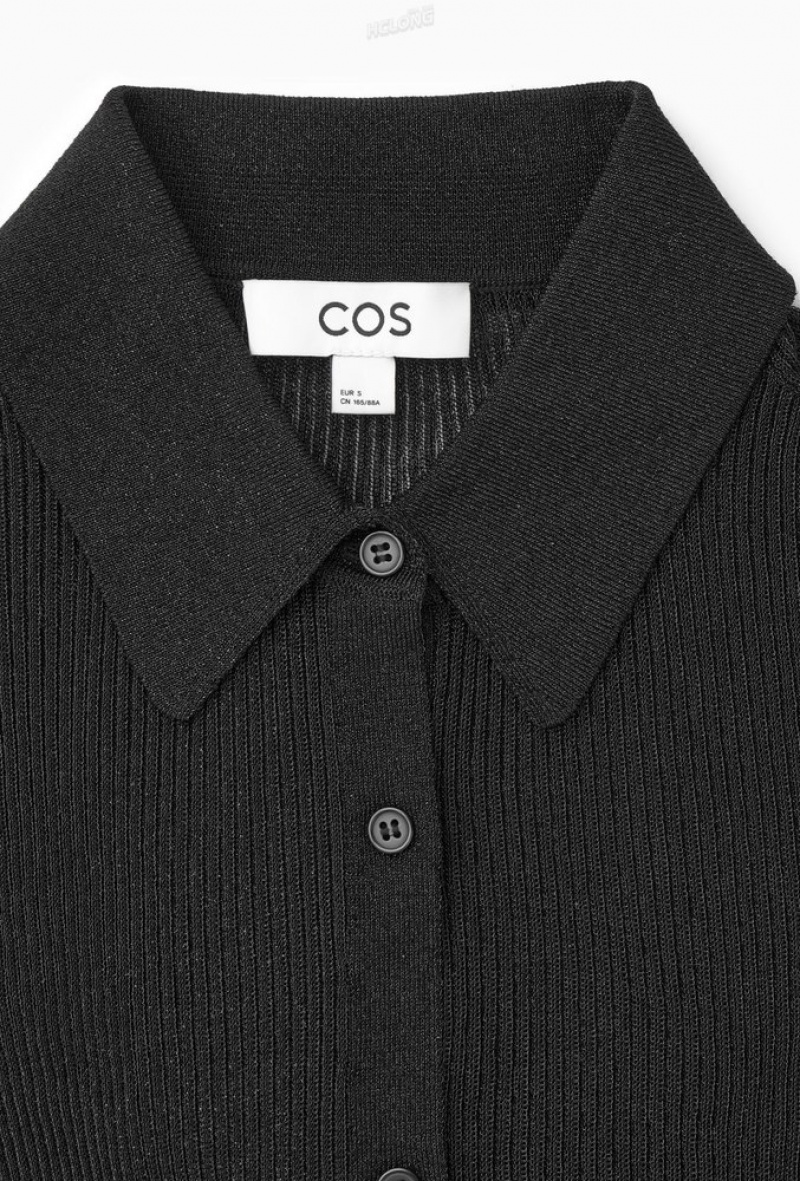 COS Sparkly Nervuré-Knit Shirt Noir | 561729-SQG