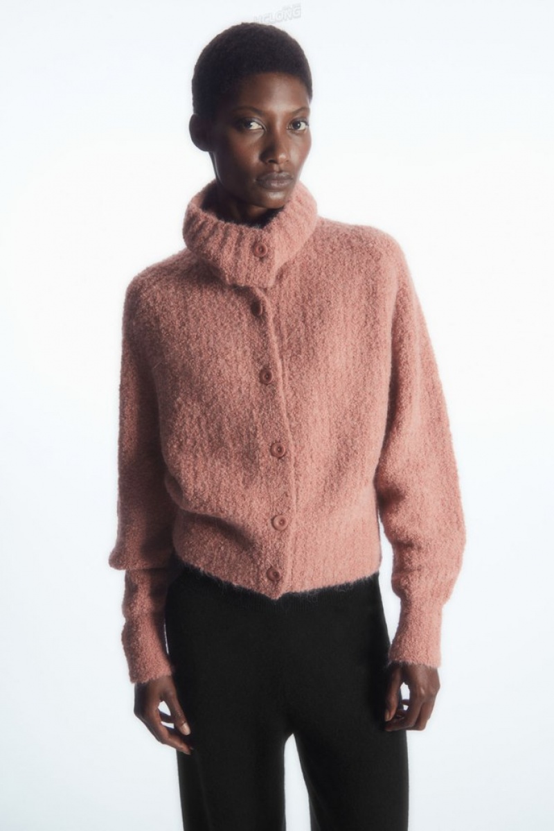 COS Spread-Collar Textured Alpaca Cardigan Marron Foncé | 123587-TPQ