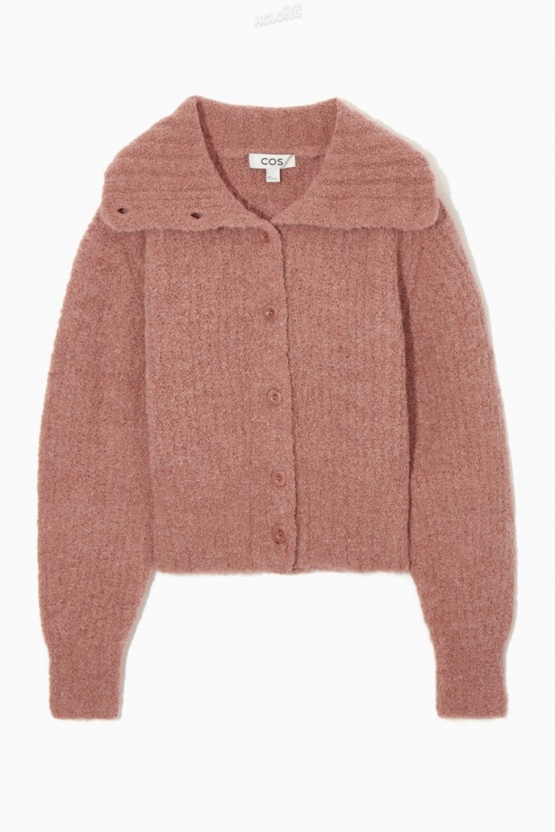 COS Spread-Collar Textured Alpaca Cardigan Marron Foncé | 123587-TPQ