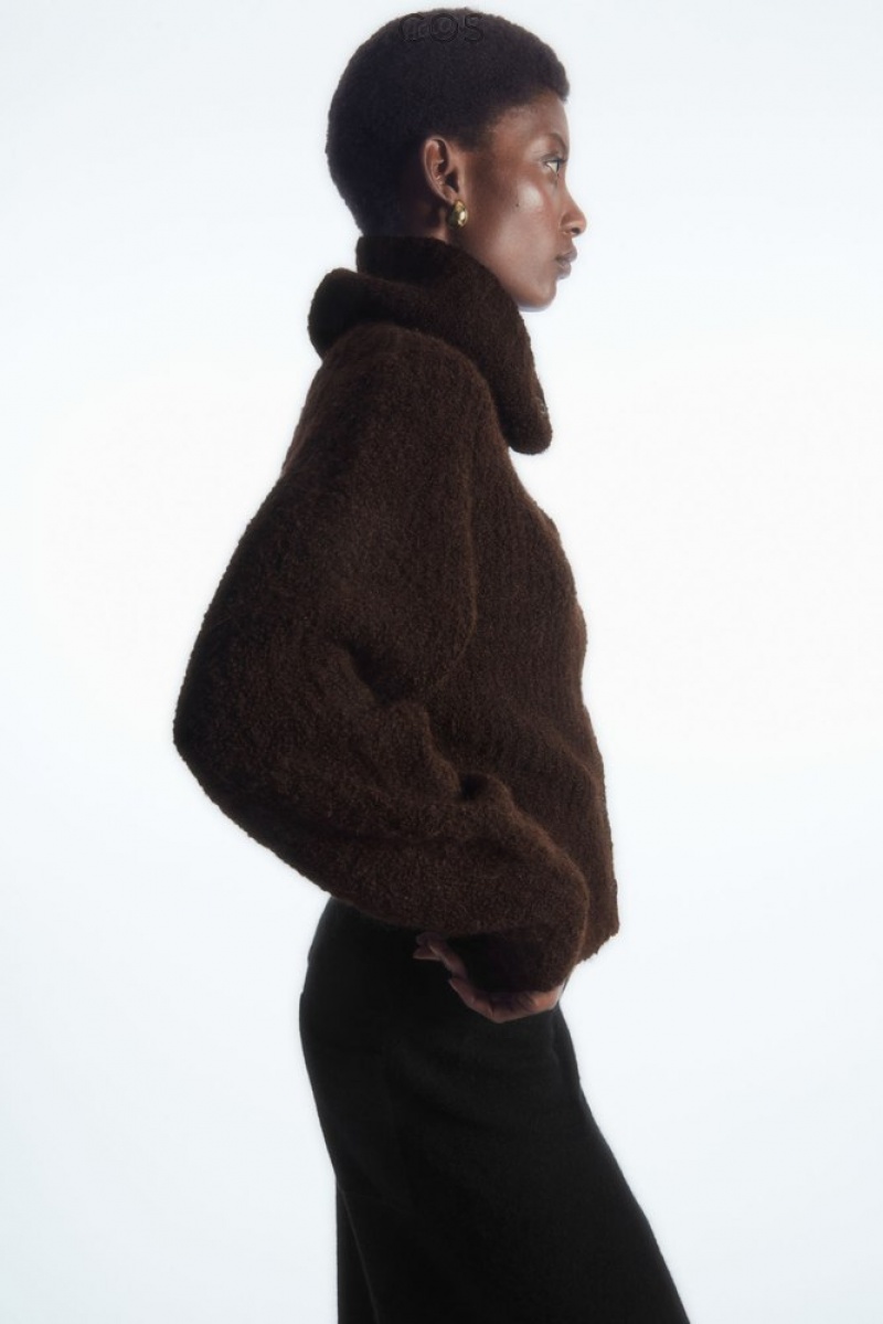 COS Spread-Collar Textured Alpaca Cardigan Marron Foncé | 079286-EYB