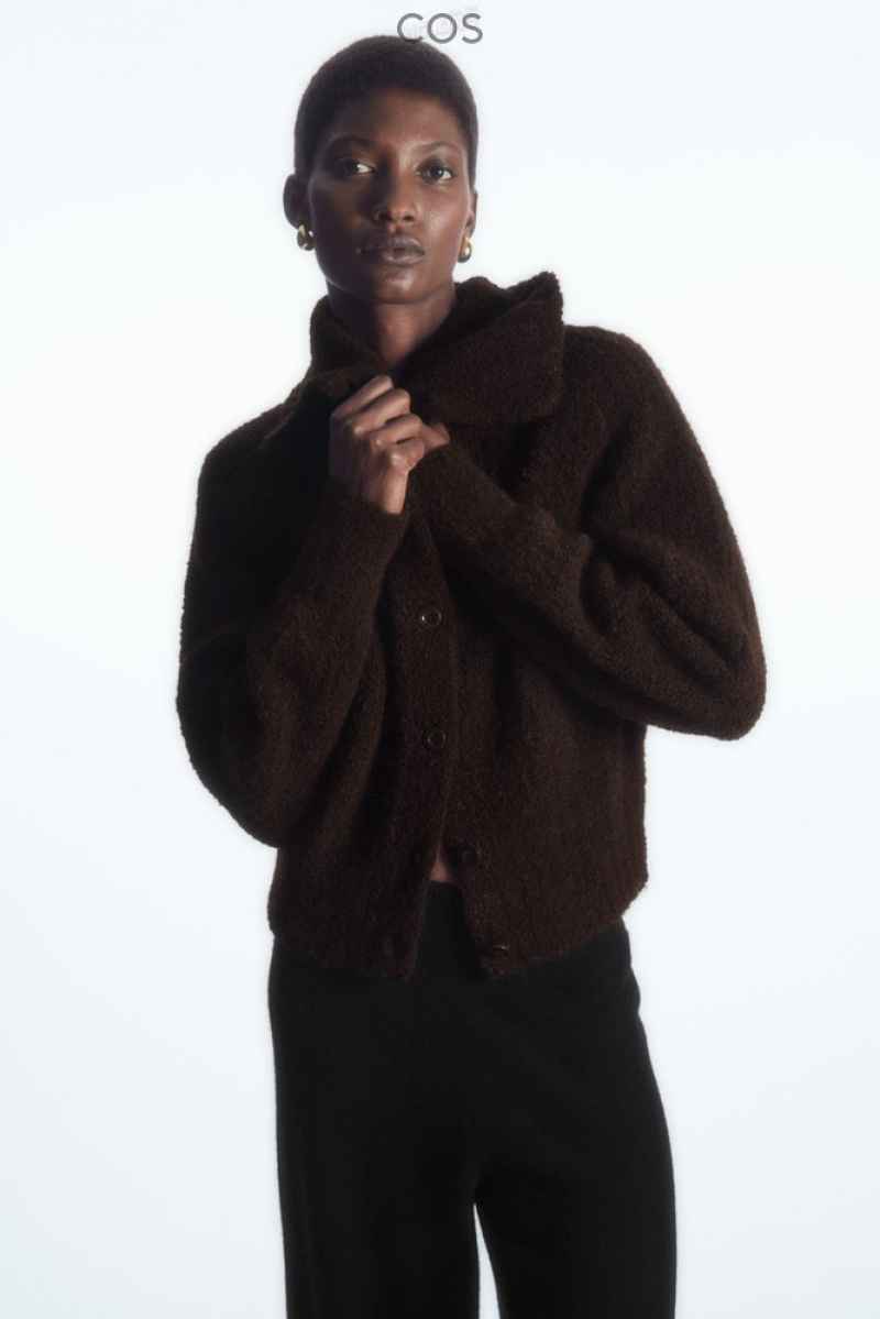 COS Spread-Collar Textured Alpaca Cardigan Marron Foncé | 079286-EYB