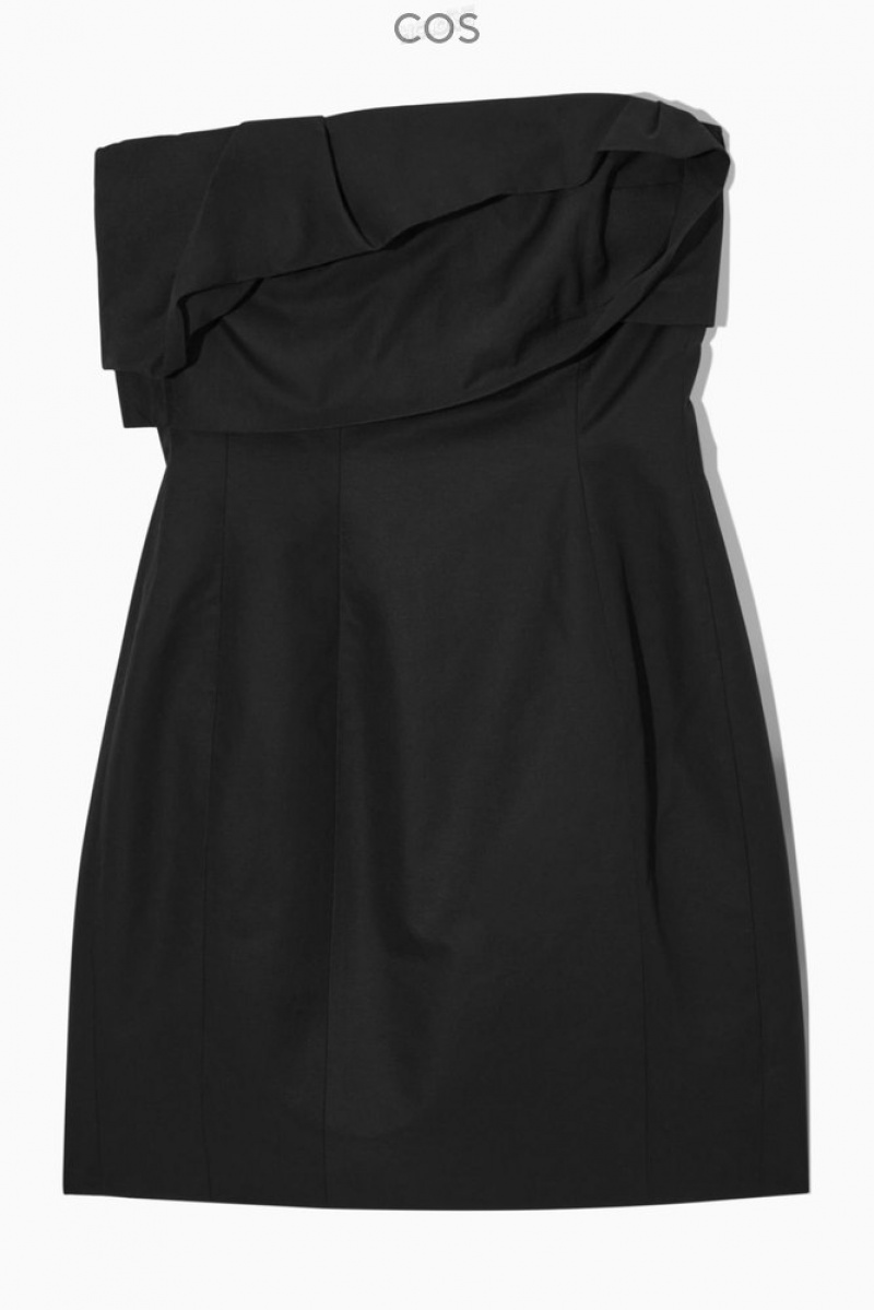 COS Strapless Linen-Blend Mini Robe Noir | 491860-ZPQ