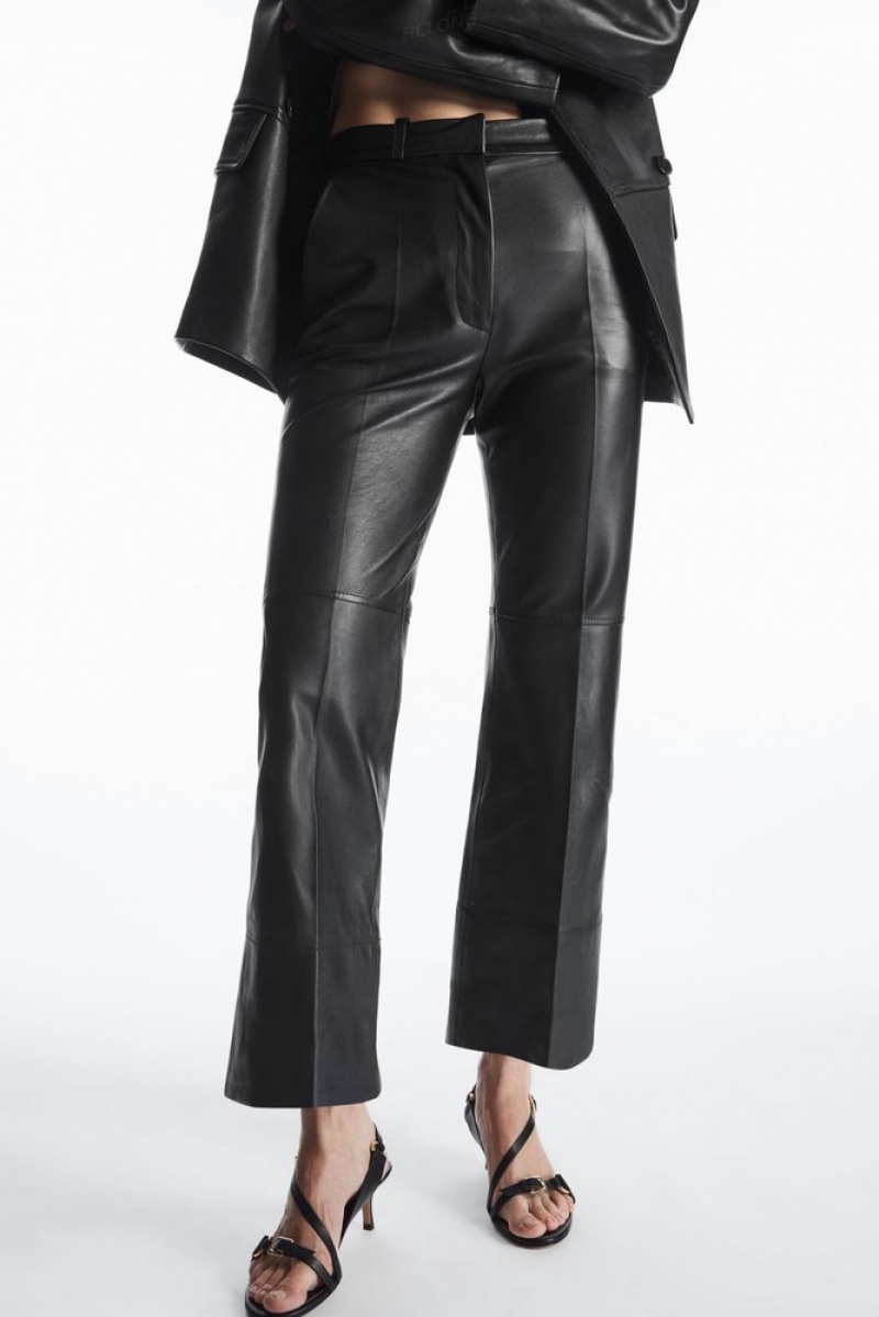 COS Tailored Flared Cuir Pants Noir | 013984-KXL