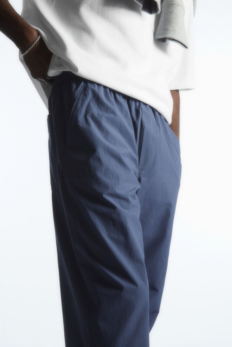 COS Tapered Poplin Pull-On Trousers Bleu Marine | 942586-JHV