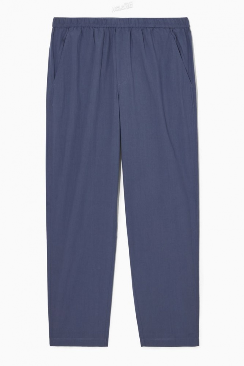 COS Tapered Poplin Pull-On Trousers Bleu Marine | 942586-JHV