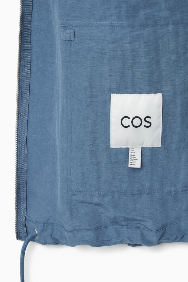 COS Technical Linen-Blend Encapuchonné Jacket Bleu | 986742-AGP