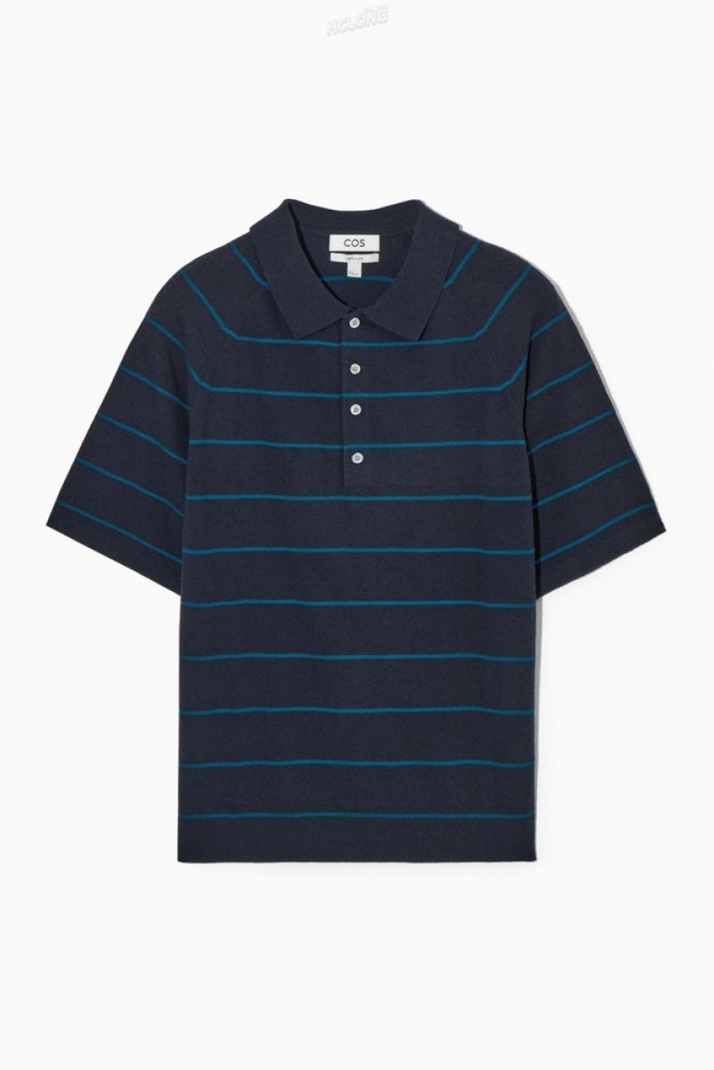 COS Textured-Knit Rayé Polo Shirt Blanche | 063582-ZQM