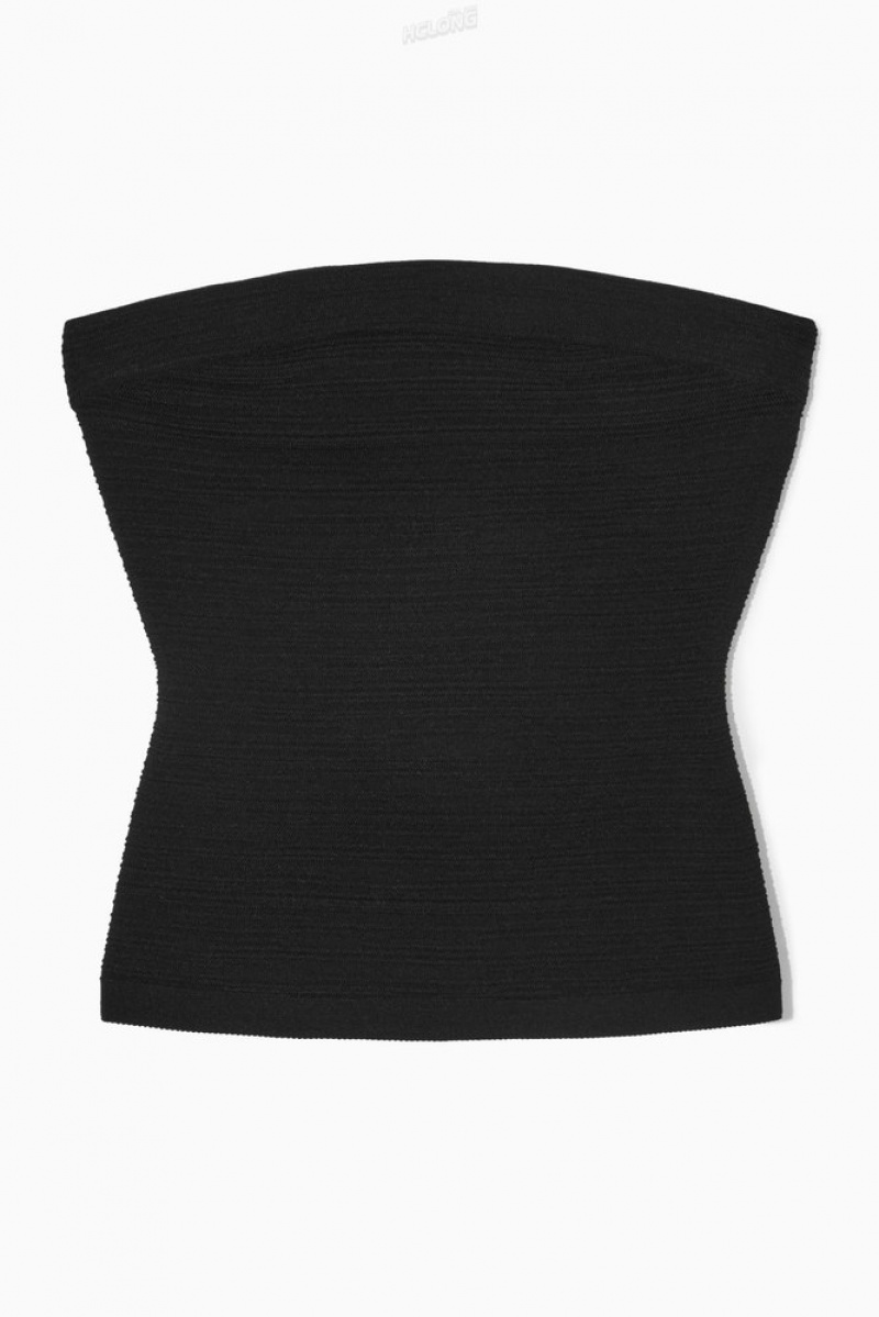 COS Textured Bandeau Top Noir | 850694-WKQ