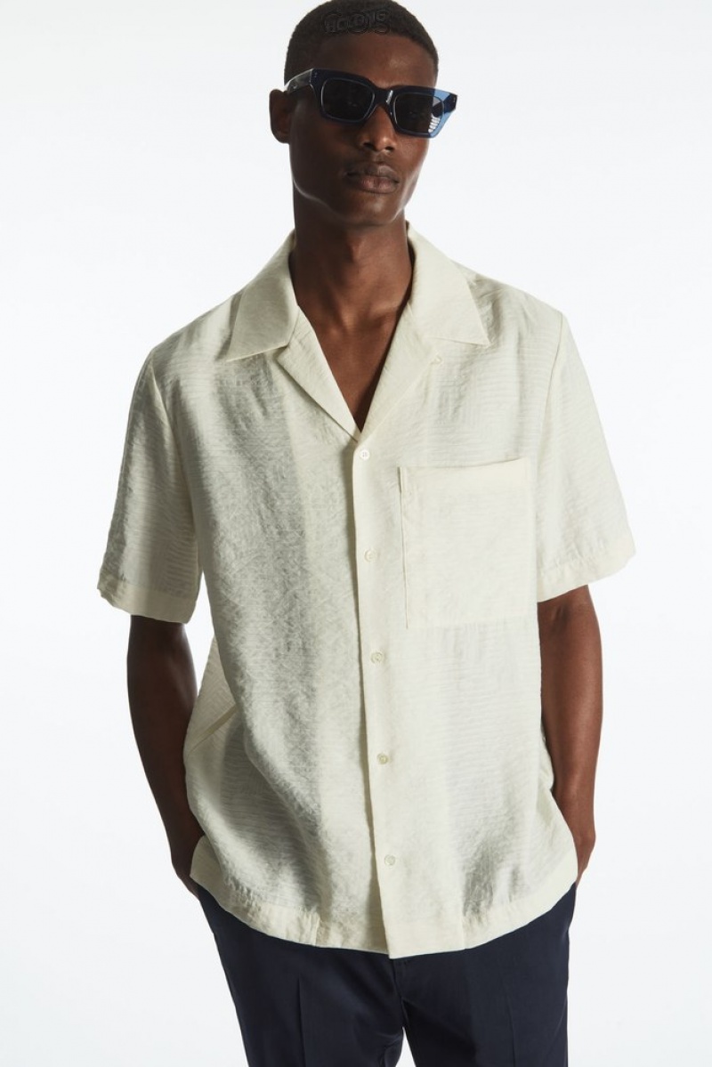 COS Textured Corta-Sleeved Shirt Blanche | 914870-DBE