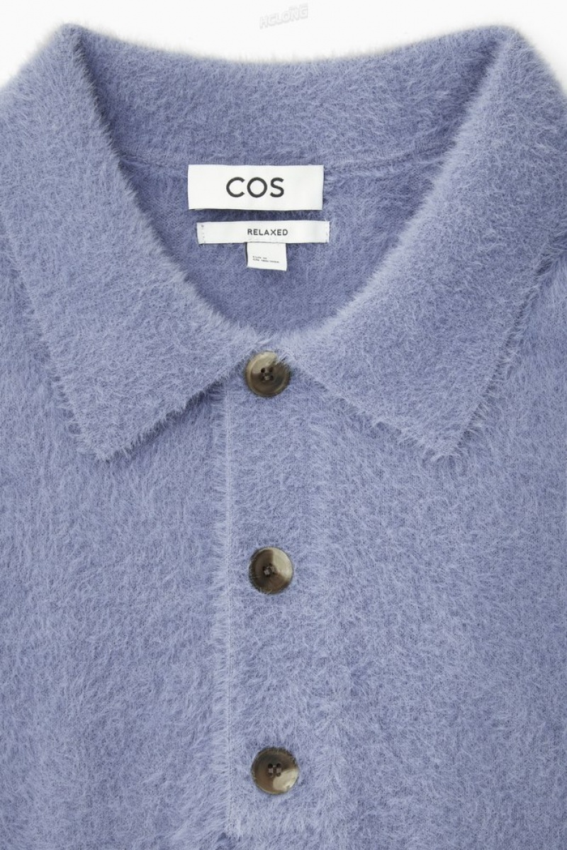 COS Textured Tricoté Polo Shirt Bleu | 870195-DGU