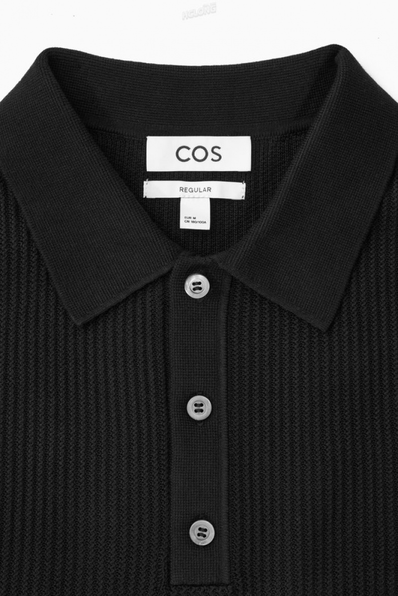 COS Textured Tricoté Polo Shirt Noir | 547698-UYF