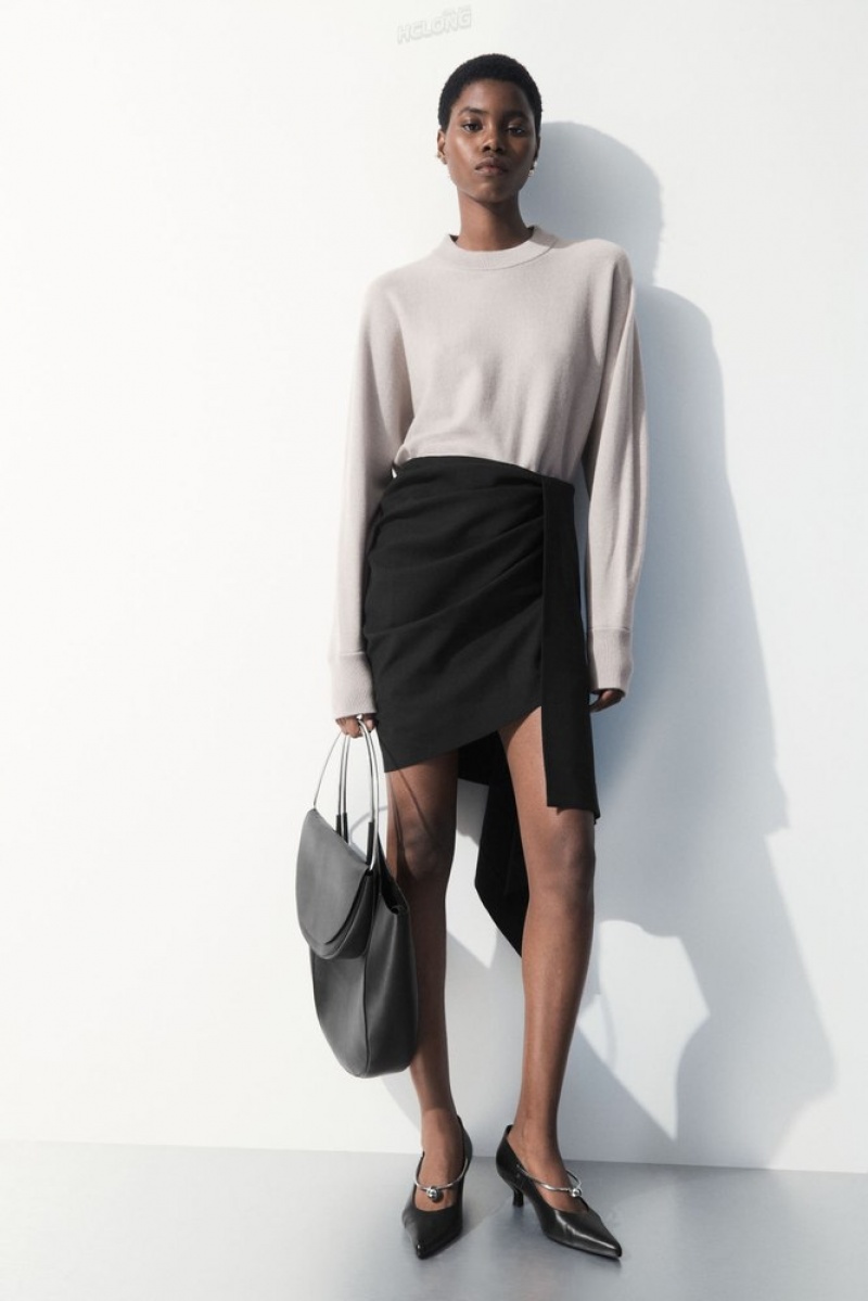 COS The Asymmetric Draped Mini Skirt Noir | 947816-YIQ