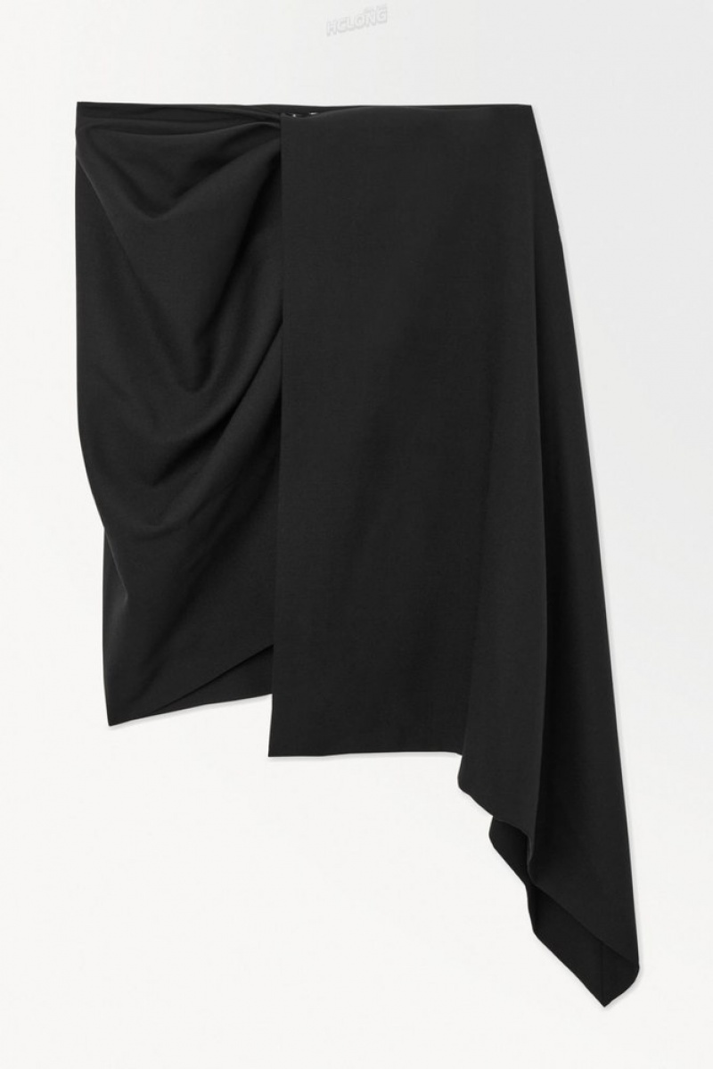 COS The Asymmetric Draped Mini Skirt Noir | 947816-YIQ