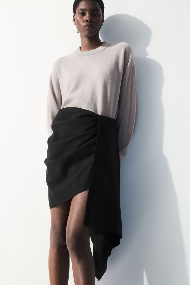 COS The Asymmetric Draped Mini Skirt Noir | 947816-YIQ