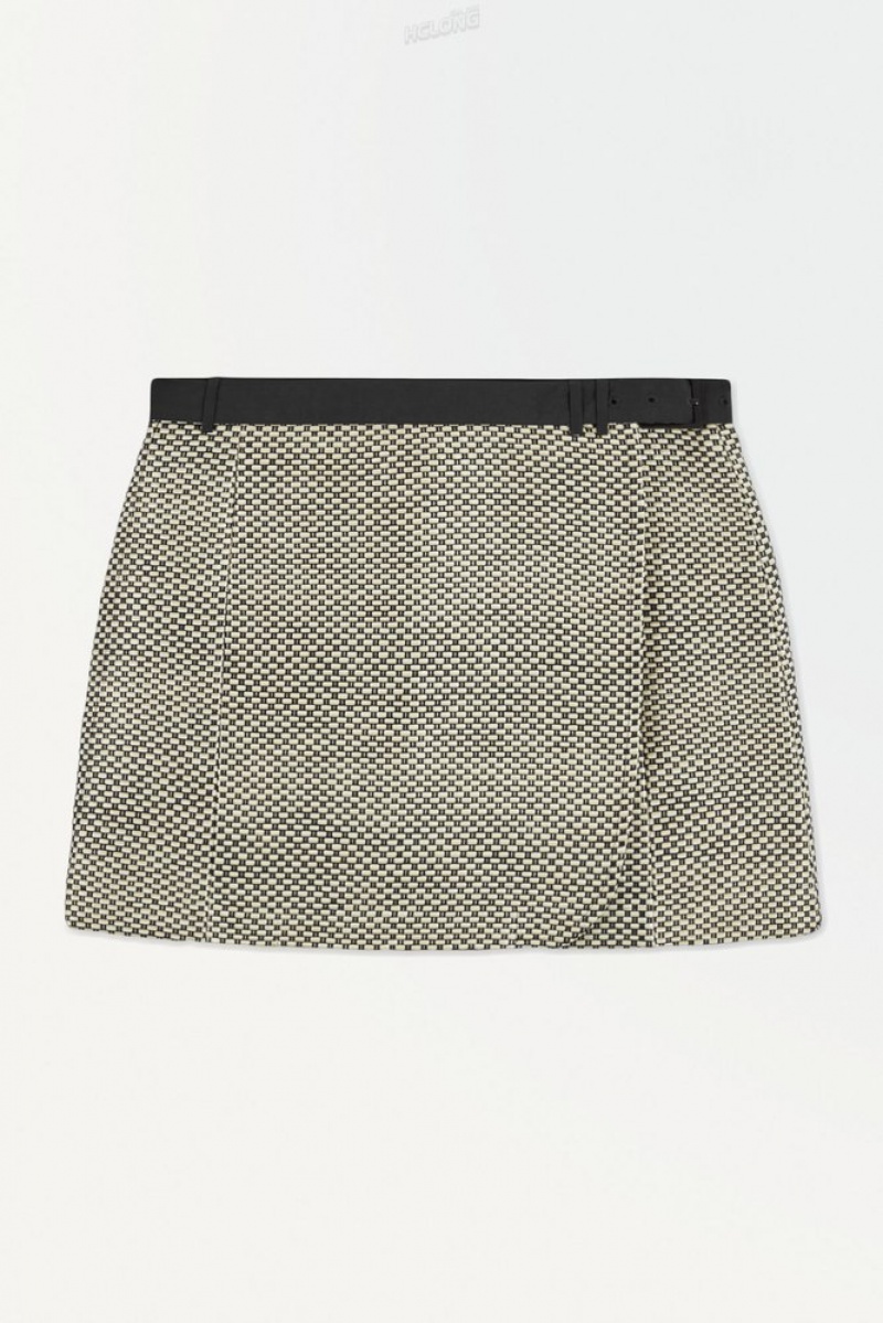 COS The Belted Raffia Mini Skirt Beige Noir | 512749-WJV