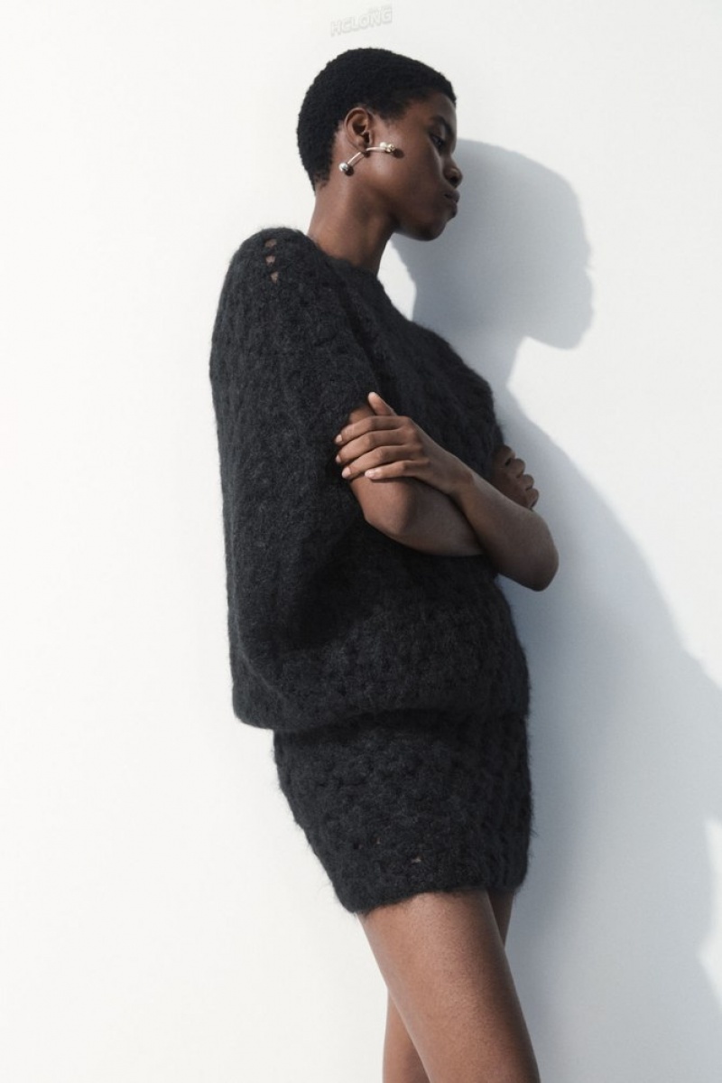 COS The Crochet-Knit Mini Skirt Noir | 463715-OSN