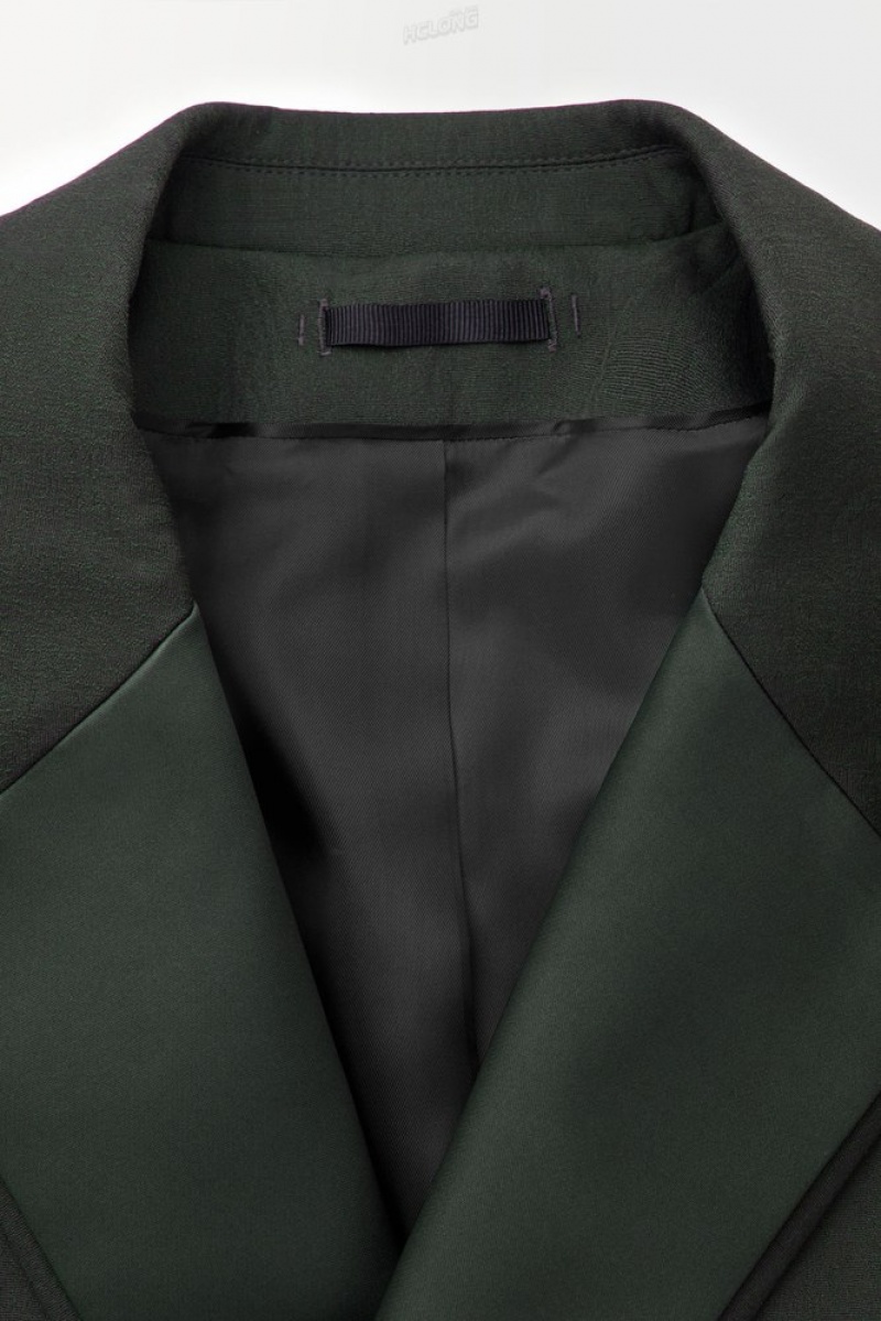 COS The Double-Breasted Laine Tuxedo Jacket Vert Foncé | 623501-JQF