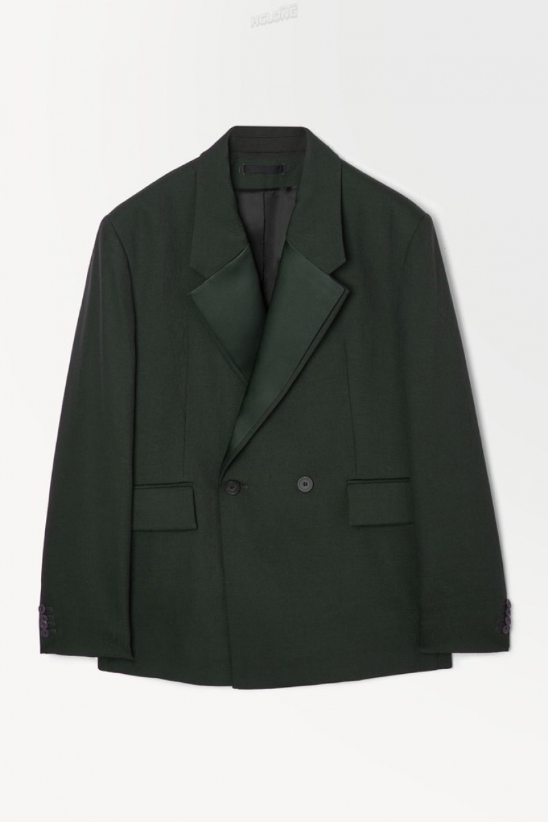 COS The Double-Breasted Laine Tuxedo Jacket Vert Foncé | 623501-JQF