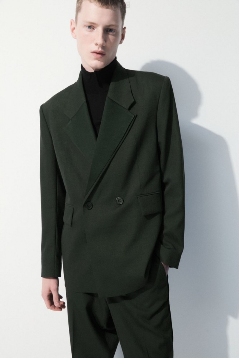 COS The Double-Breasted Laine Tuxedo Jacket Vert Foncé | 623501-JQF