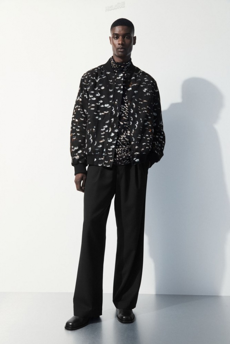 COS The Feather-Print Bomber Jacket Noir | 065743-ZCV