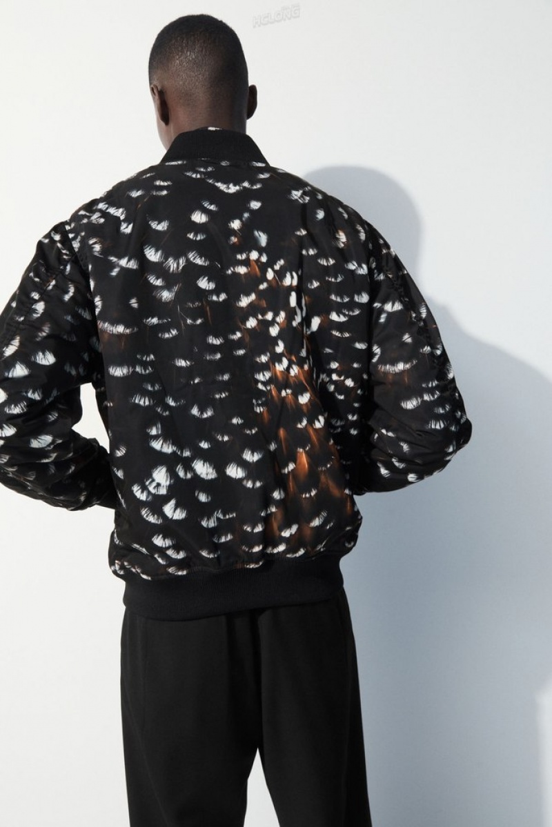 COS The Feather-Print Bomber Jacket Noir | 065743-ZCV