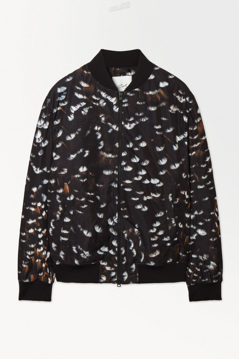 COS The Feather-Print Bomber Jacket Noir | 065743-ZCV