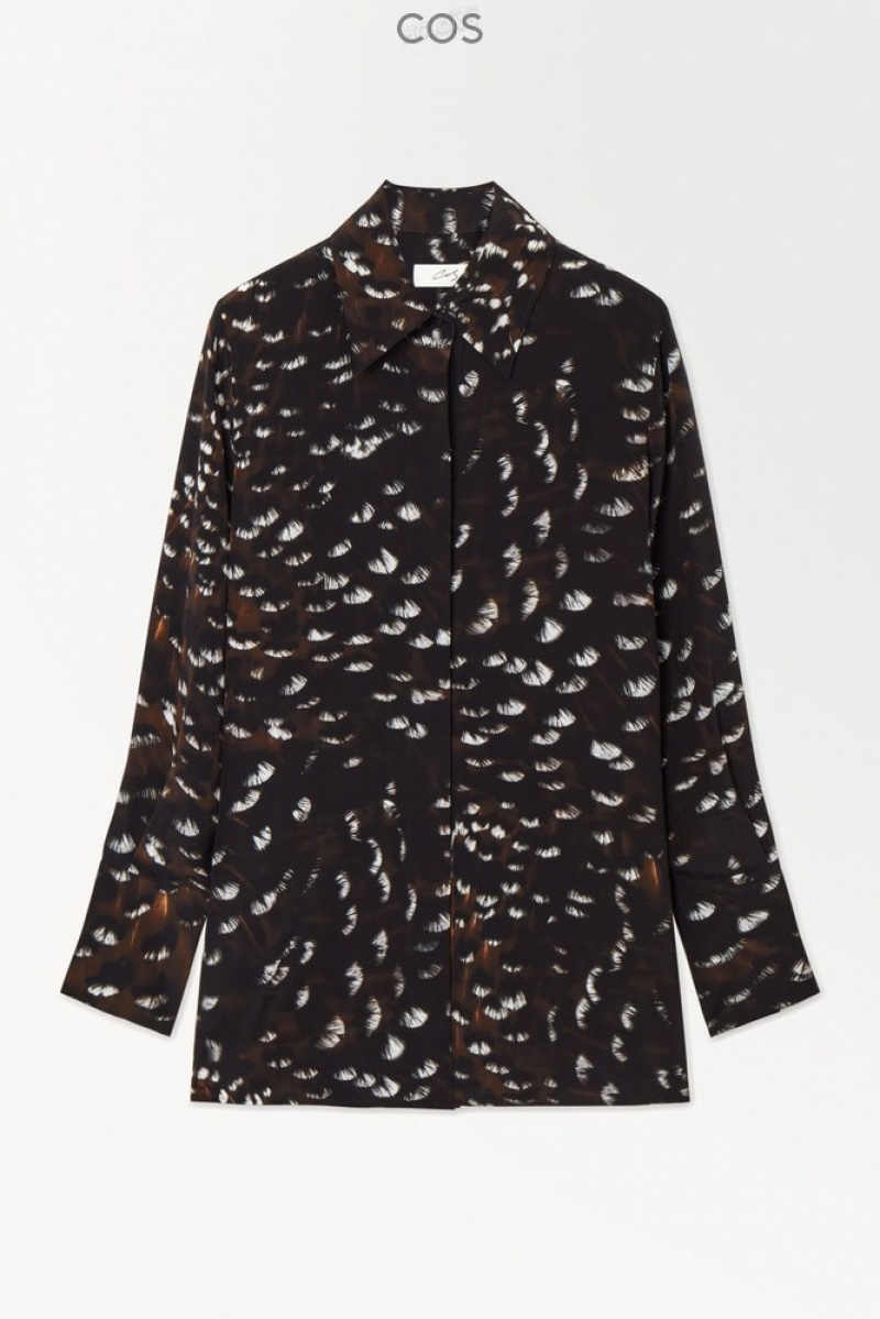 COS The Feather-Print Silk Shirt Noir | 617483-UFI