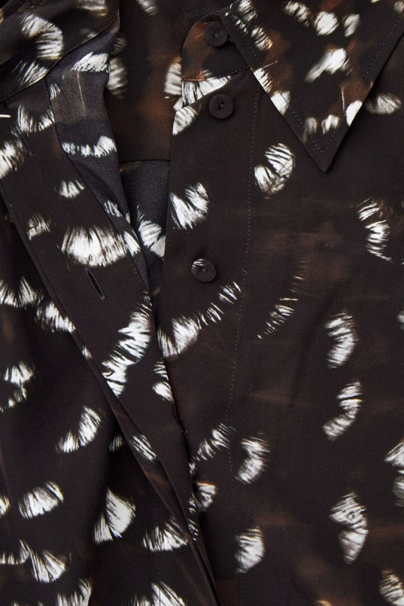 COS The Feather-Print Silk Shirt Noir | 617483-UFI