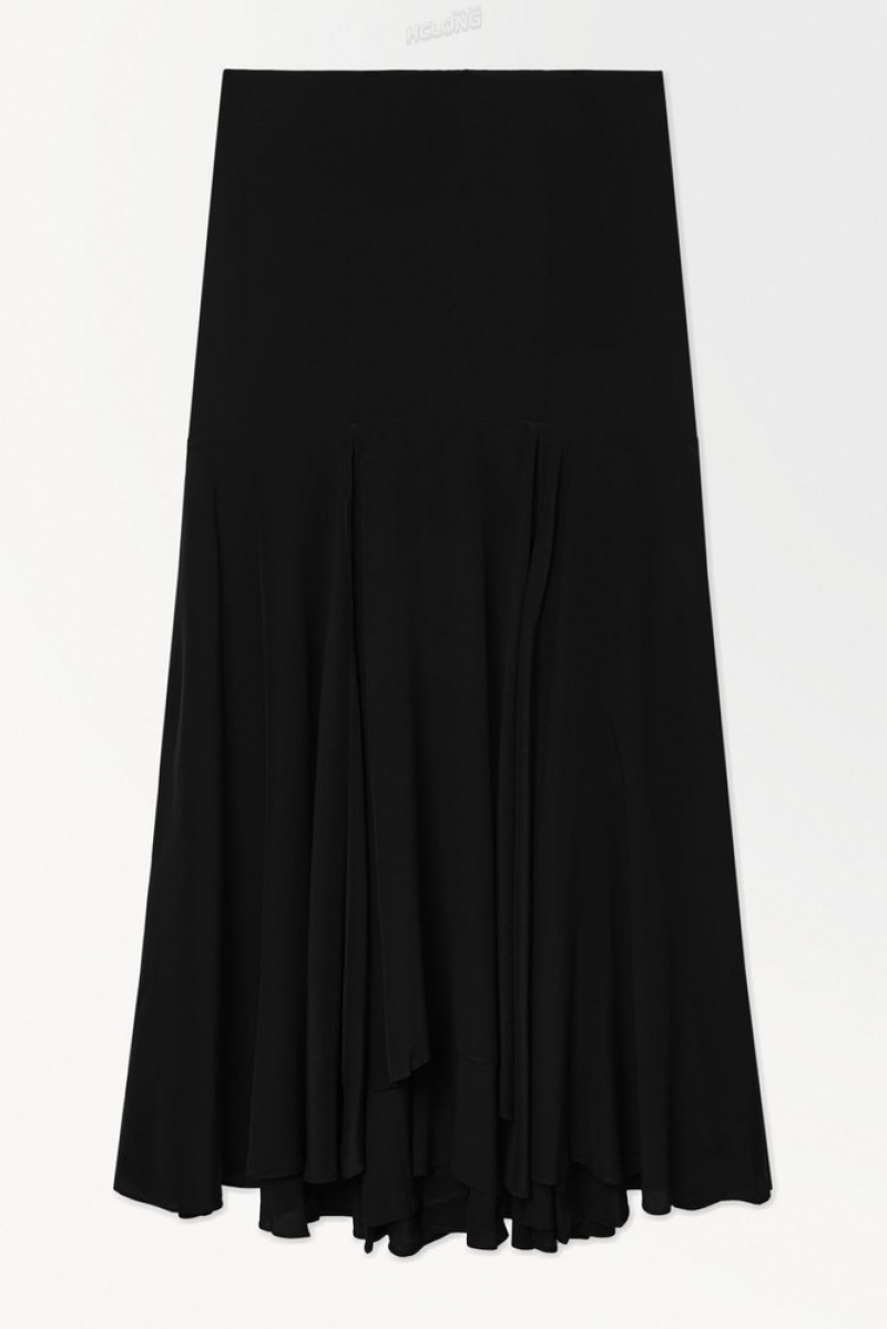 COS The Flared Silk Maxi Skirt Noir | 583079-ECG