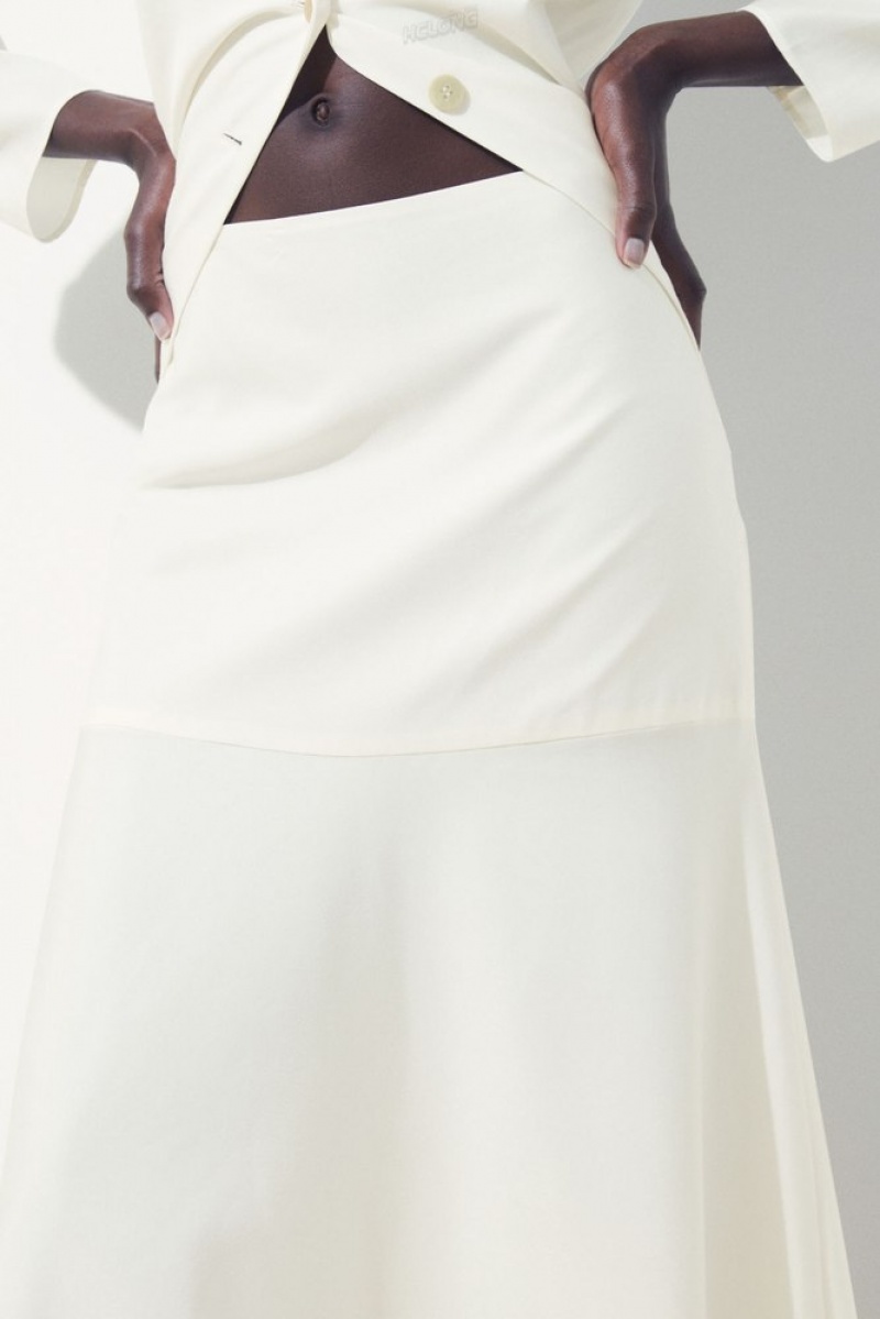 COS The Flared Silk Skirt Ivory | 763504-PBN