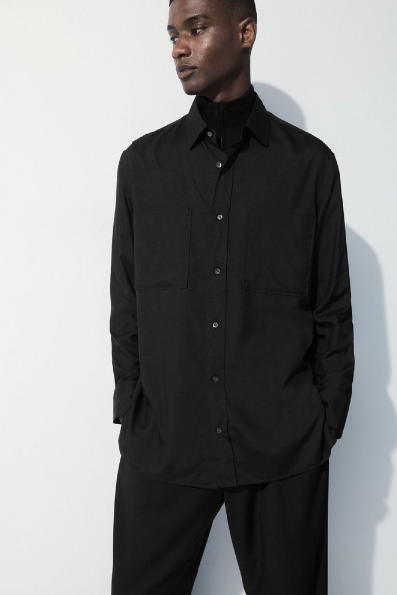 COS The Fluid Silk Shirt Noir | 452713-LHQ