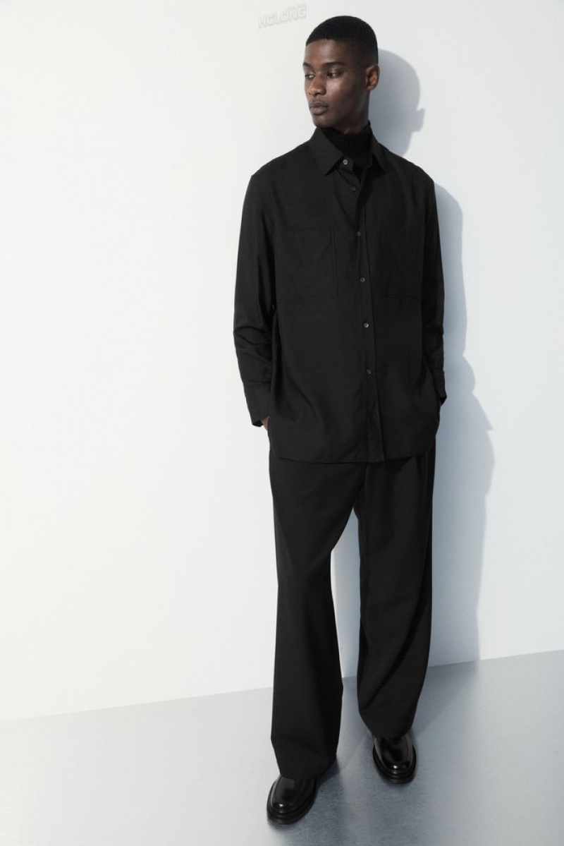 COS The Fluid Silk Shirt Noir | 452713-LHQ